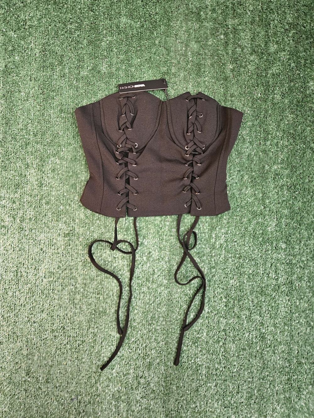 NWT Fashion Nova Sunset Boulevard Black Lace Up Corset Size Small